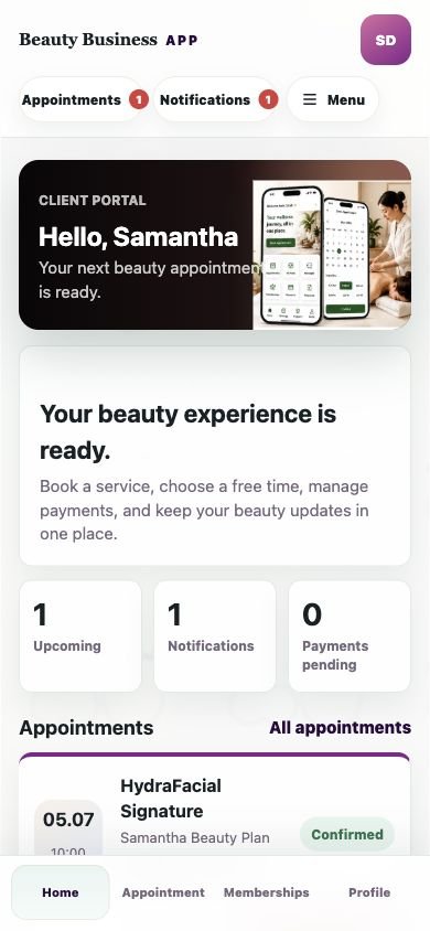 Beauty Business client mobile app preview