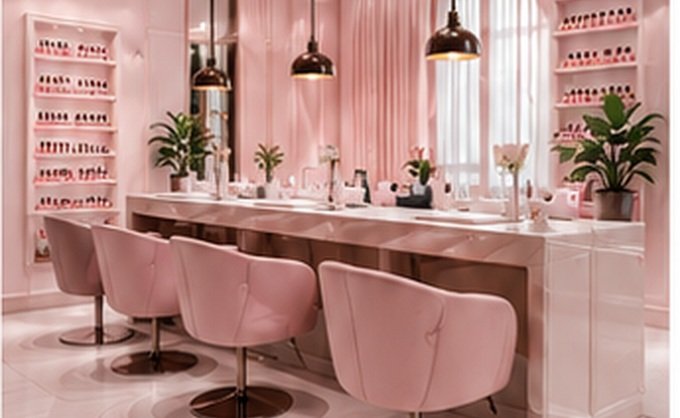 Modern pink nail salon interior