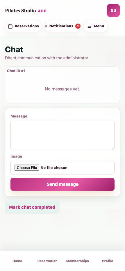 Pilates support chat app screen