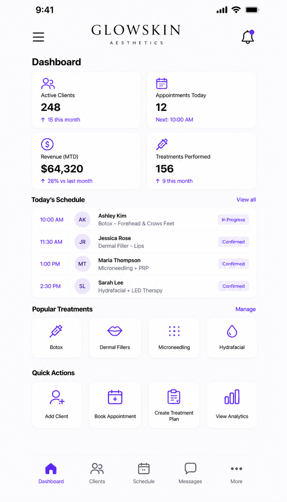 Spa mobile analytics screen